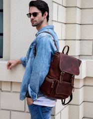 Cool Leather Mens Backpack Vintage Travel Backpack School Backpacks for Men - iwalletsmen