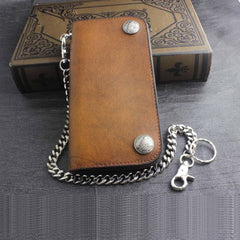 Genuine Leather Mens Chain Wallet Biker Wallet Cool Leather Wallet Long Trucker Wallets for Men