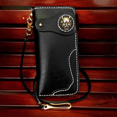 Handmade Black Leather Men's Long Biker Wallet Chain Wallet Long Biker Chain Wallet For Men - iwalletsmen