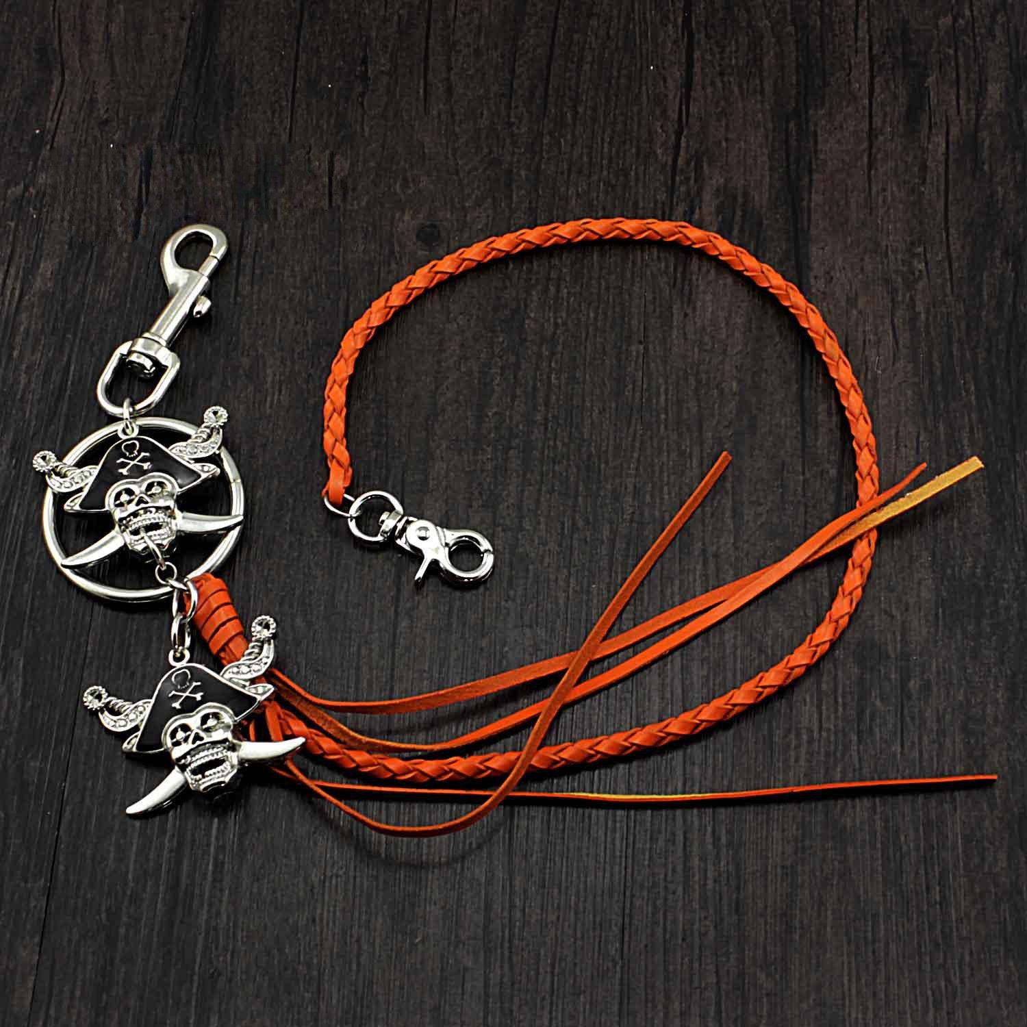 Handmade Braided PIRATE SKULL Leather Cool Punk Rock Wallet Chain Biker Trucker Wallet Chain Trucker Wallet Chain for Men
