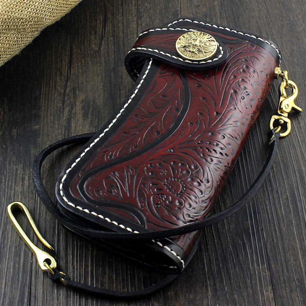 Handmade Tooled Leather Men's Biker Wallet Motorcycle Wallet Long Wall –  iChainWallets