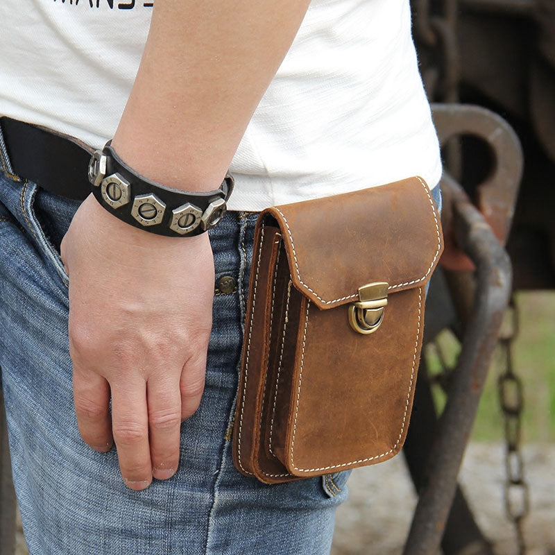 Leather Belt Pouch Mens Small Cases Waist Bag Hip Pack Fanny Pack