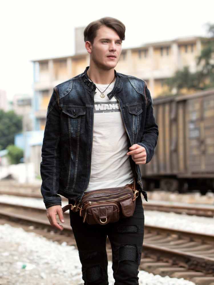 Leather Fanny Pack Mens Waist Bag Hip Pack Belt Bag Bumbag for Men