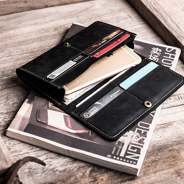 Leather Long Wallets for men Bifold Vintage Men Long Wallet