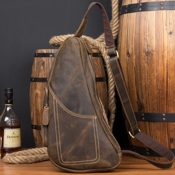 Leather Mens Cool Sling Bag Crossbody Bag Chest Bag for men