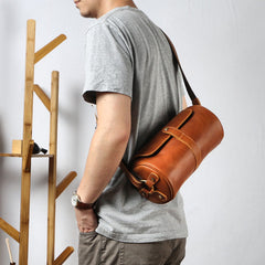 Leather Mens Cool Barrel Sling Bag Crossbody Bag for men