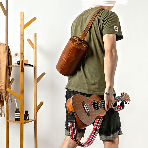 Leather Mens Cool Barrel Sling Bag Crossbody Bag for men