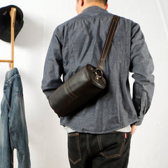 Leather Mens Cool Barrel Sling Bag Crossbody Bag for men