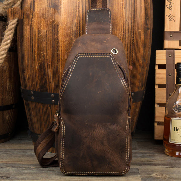 Leather Mens Cool Sling Bag Crossbody Bag Chest Bag for men