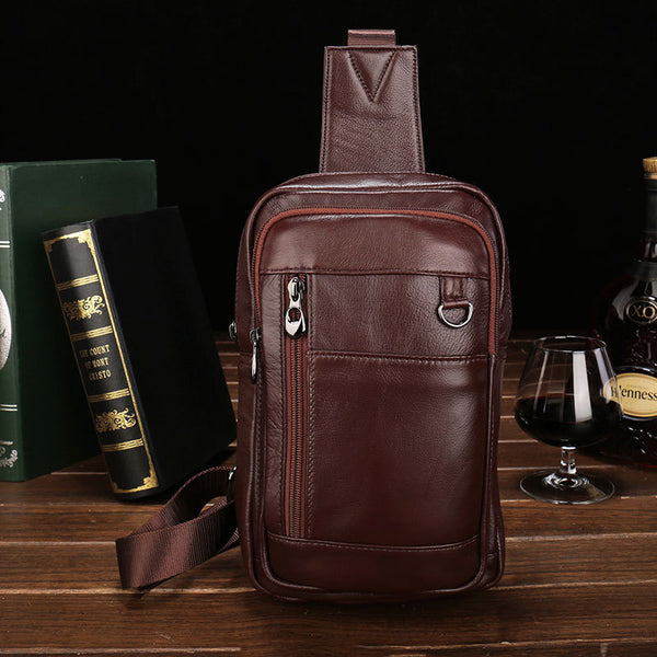 Leather Mens Cool Sling Bag Crossbody Bag Chest Bag for men