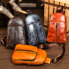 Leather Mens Cool Sling Bag Crossbody Bag Chest Bag for men