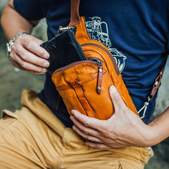 Leather Mens Cool Sling Bag Crossbody Bag Chest Bag for men