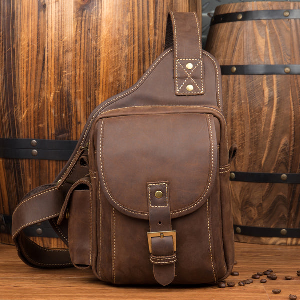 Leather Mens Cool Sling Bag Crossbody Bag Chest Bag for men