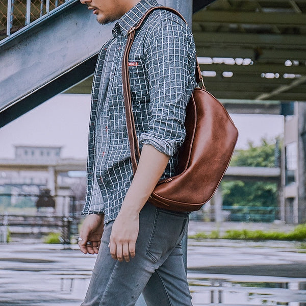 Leather Mens Cool Sling Bag Crossbody Bag Chest Bag for men