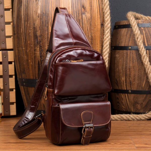 Leather Mens Cool Sling Bag Crossbody Bag Chest Bag for men