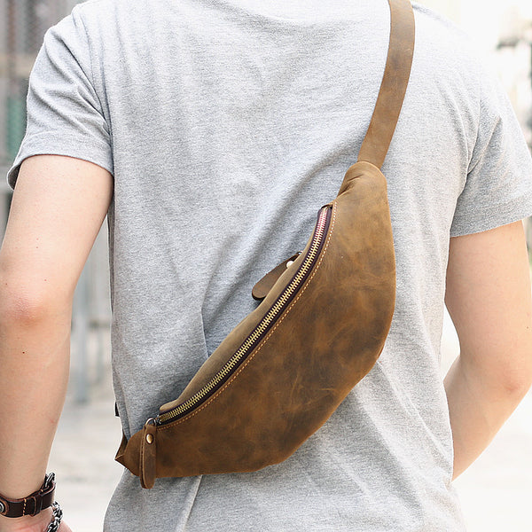 Leather Mens Cool Sling Bag Crossbody Bag Chest Bag Fanny Pack for men