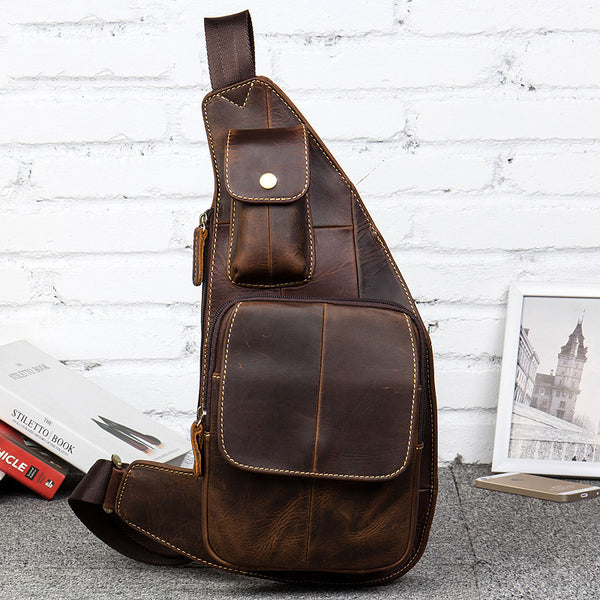 Leather Mens Cool Sling Bag Crossbody Bag Chest Bag for men