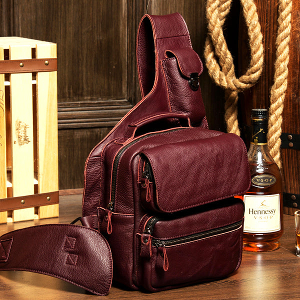Leather Mens Cool Sling Bag Crossbody Bag Chest Bag for men