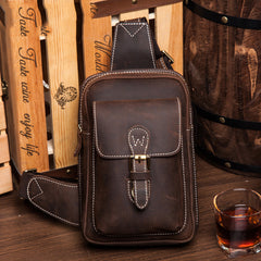 Leather Mens Cool Sling Bag Crossbody Travel Sling Bag Chest Bag for men
