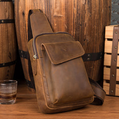 Leather Mens Cool Sling Bag Crossbody Bag Chest Bag for men