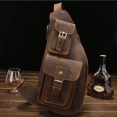 Leather Mens Cool Sling Bag Crossbody Bag Chest Bag for men