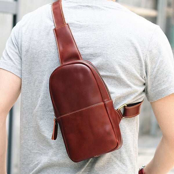 Leather Mens Cool Sling Bag Crossbody Bag Chest Bag for men