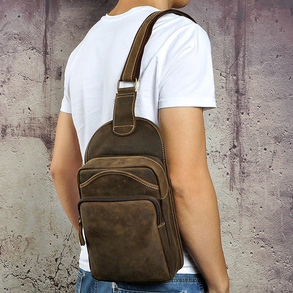Leather Mens Cool Sling Bag Crossbody Bag Chest Bag for men