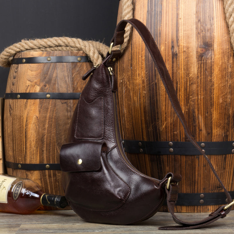 Leather Mens Cool Sling Bag Crossbody Bag Chest Bag for men