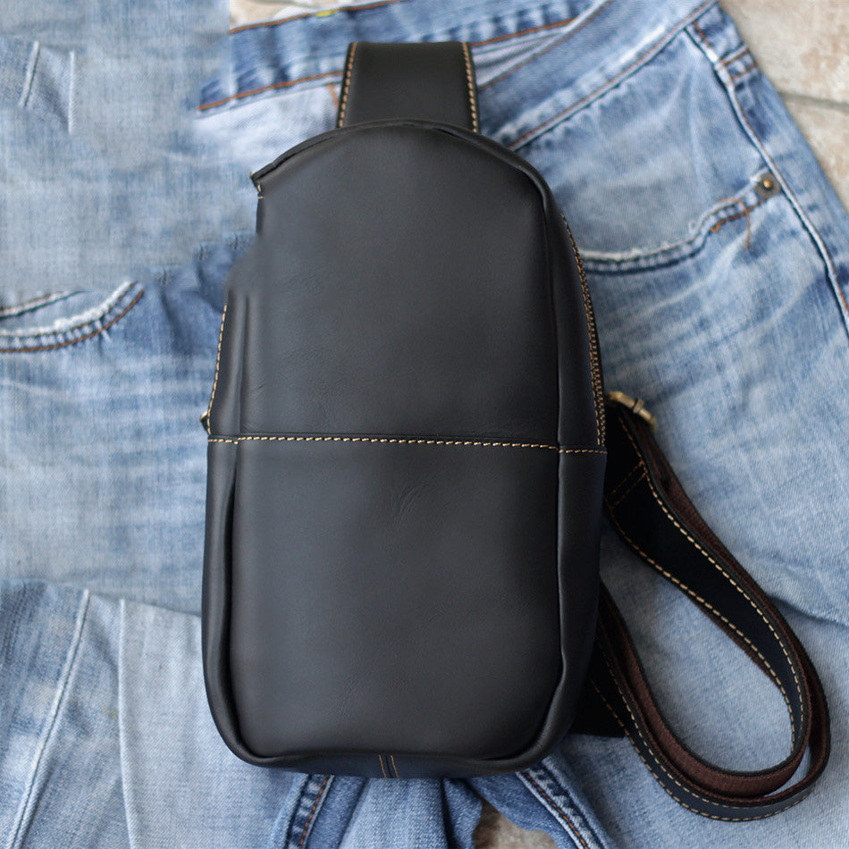 Leather Mens Cool Sling Bag Crossbody Bag Chest Bag for men
