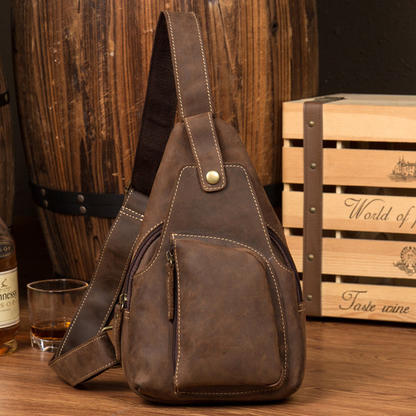 Leather Mens Cool Sling Bag Crossbody Bag Chest Bag for men