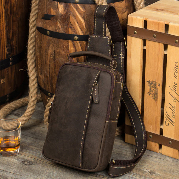 Leather Mens Cool Sling Bag Crossbody Bag Chest Bag for men
