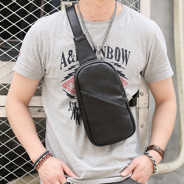 Leather Mens Cool Sling Bag Crossbody Bag Chest Bag for men
