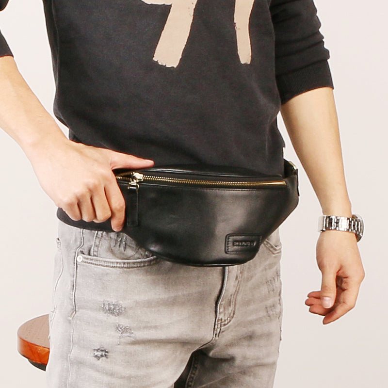 Leather Mens Fanny Pack Black Mens Waist Bag Hip Pack Belt Bag For