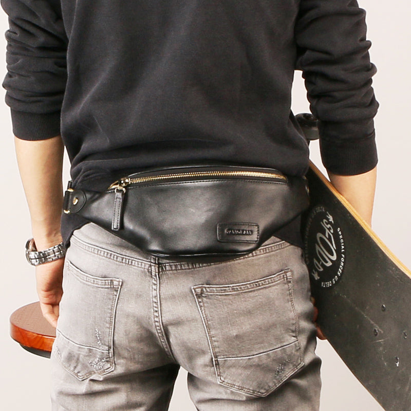 Leather Mens Fanny Pack Mens Waist Bag Black Hip Packs Belt Bag For Me iwalletsmen