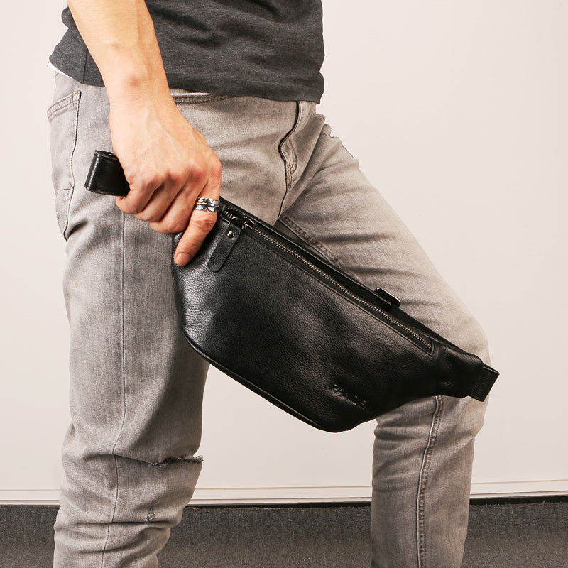 Source Most popular men waist bag leather OEM fashion casual fanny pack  black PU leather belt bag men waist bag on m.