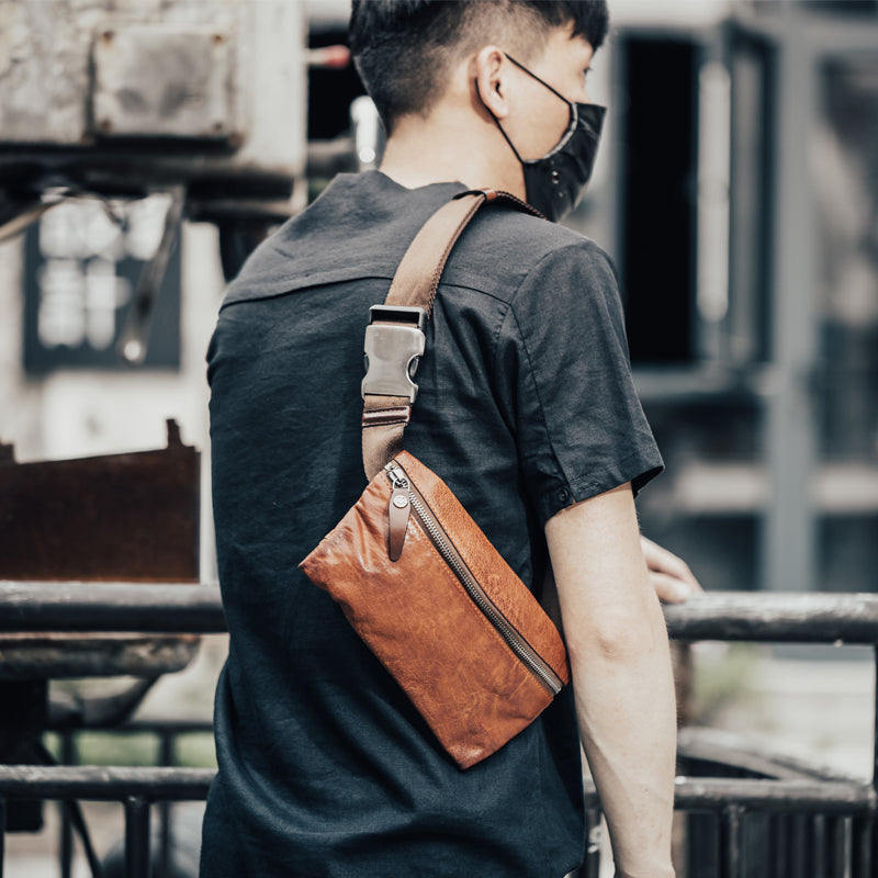 Leather Waist Man Bum Bag Men's Genuine Leather Waist Bag Multi