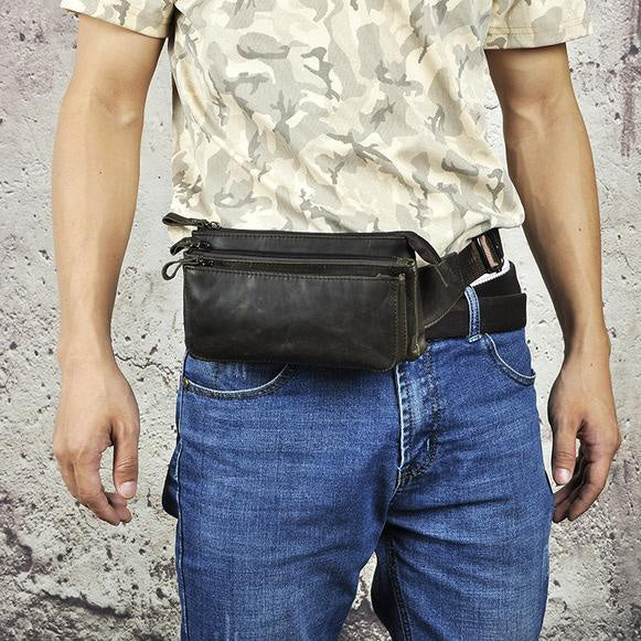 Vintage Leather Fanny Pack Mens Waist Bag Hip Pack Belt Bag for Men - iwalletsmen