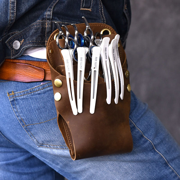 Vintage Leather Belt Pouch Men Hairstylist Tool barber pouch scissor case