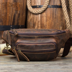 Vintage Leather Fanny Pack Mens Waist Bag Hip Pack Belt Bag Bumbag for Men