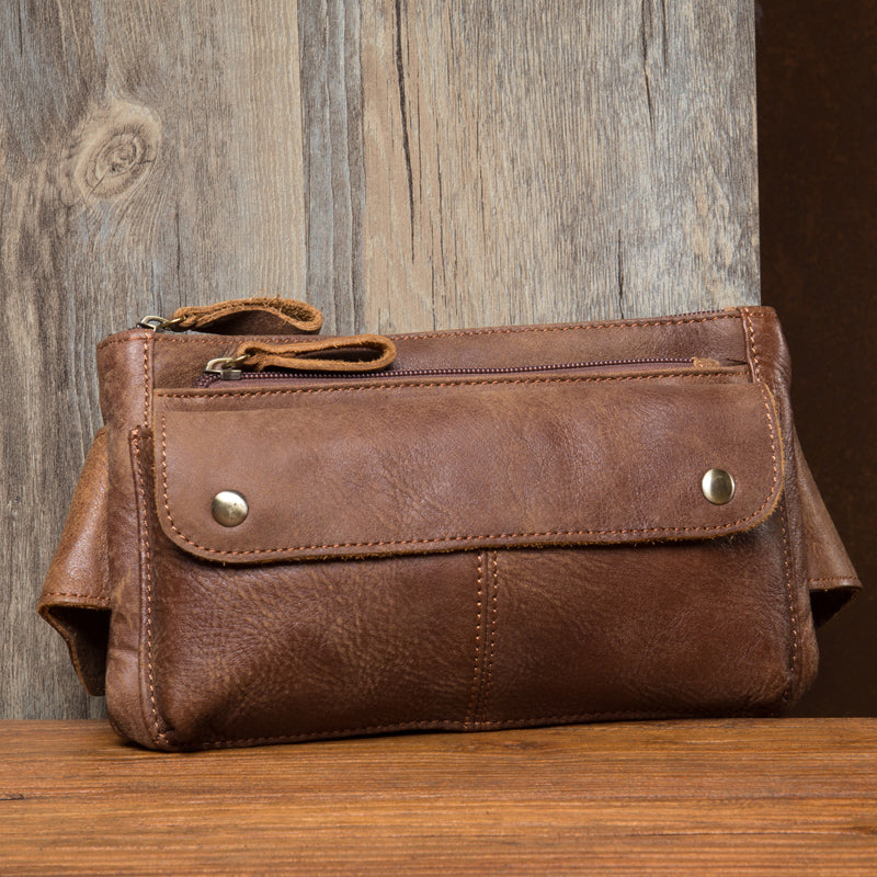 Vintage Leather Fanny Pack Mens Waist Bag Hip Pack Belt Bag Bumbag for Men
