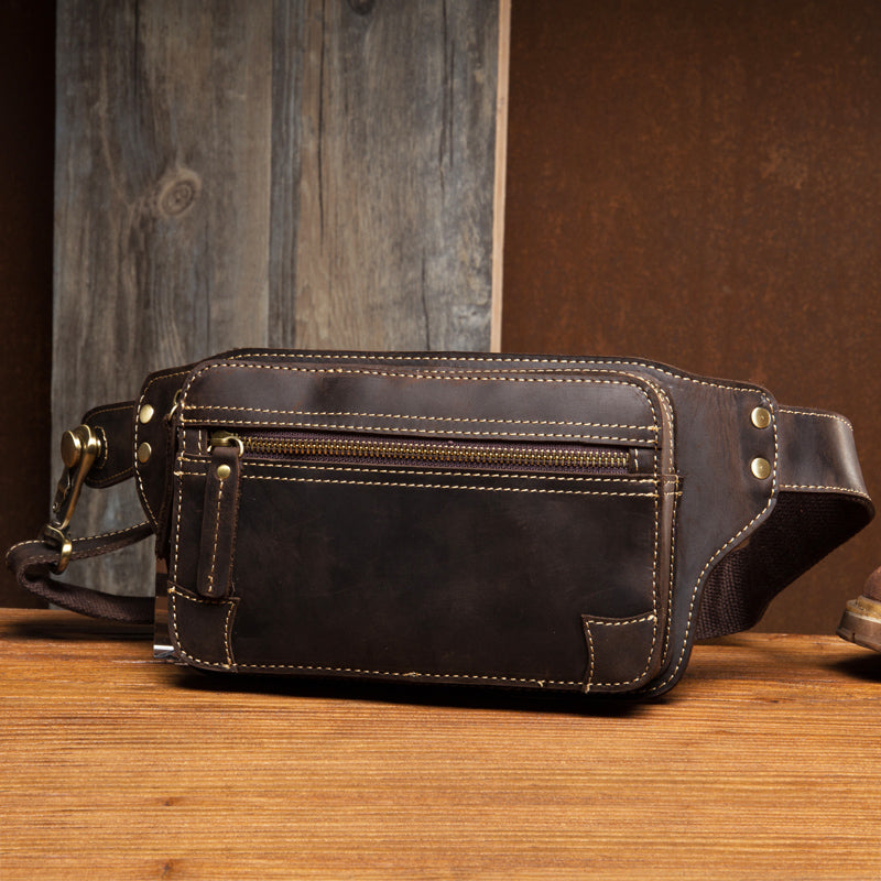 Vintage Leather Fanny Pack Mens Waist Bag Hip Pack Belt Bag Bumbag for Men