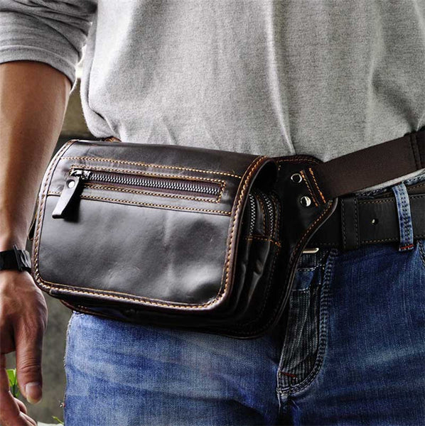 Vintage Leather Fanny Pack Mens Waist Bag Hip Pack Belt Bag for Men - iwalletsmen