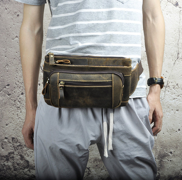 Vintage Leather Fanny Pack Mens Waist Bag Hip Pack Belt Bag for Men - iwalletsmen