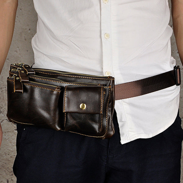 Vintage Leather Fanny Pack Mens Waist Bag Hip Pack Belt Bag for Men - iwalletsmen
