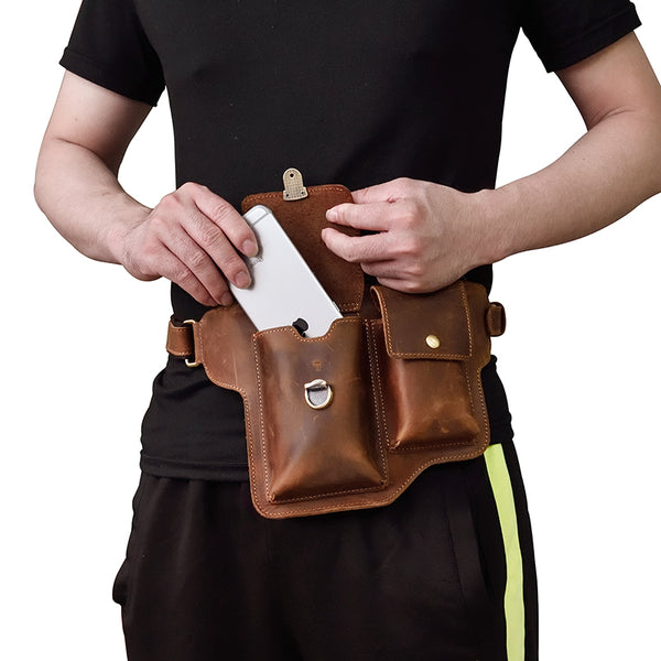 Vintage Leather Fanny Pack Mens Waist Bag Hip Pack Belt Bag for Men - iwalletsmen