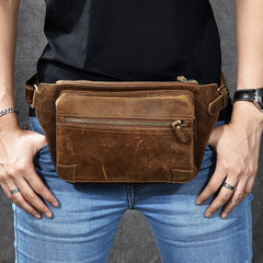 Vintage Leather Fanny Pack Mens Waist Bag Hip Pack Belt Bag for Men