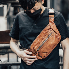 Vintage Leather Mens Fanny Pack Waist Bag Hip Pack Belt Bag Bumbag for Men