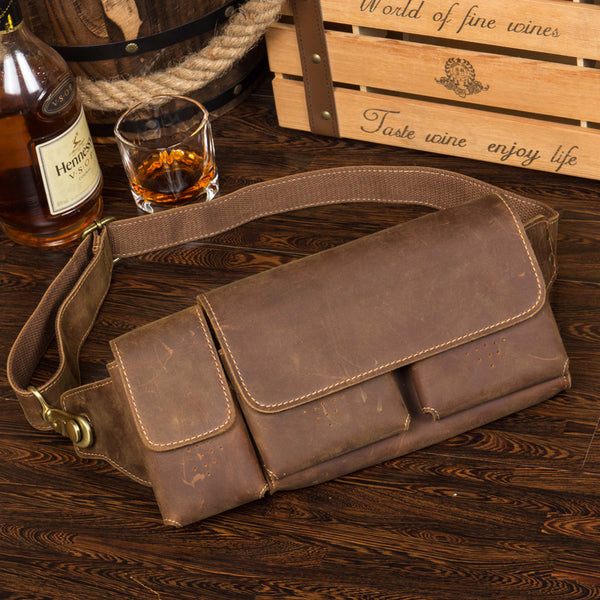 Vintage Leather Mens Fanny Pack Waist Bag Hip Pack Belt Bag Bumbag for Men