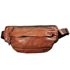 men's leather chest bag​ Brown Leather Fanny Pack Crossbody Chest Bag Mens Leather Waist Bag Hip Pack Belt Bag for Men 