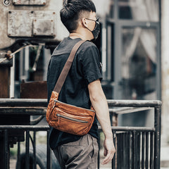Vintage Leather Mens Fanny Pack Waist Bag Hip Pack Belt Bag Bumbag for Men